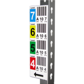 Warehouse rack location barcode label showing level and bay coordinates
